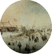 Hendrick Avercamp Winter landscape with skates and people playing kolf Sweden oil painting artist